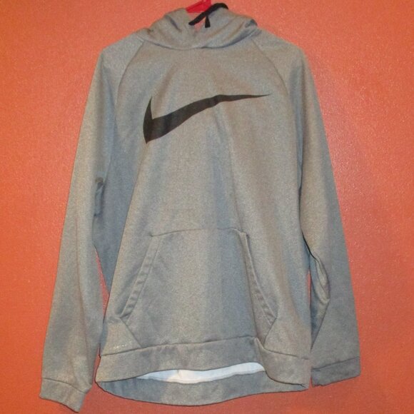 Nike Men X Large Gray Black Graphic Swoosh Warm Long Sleeve Pullover Hoodie - Picture 1 of 10